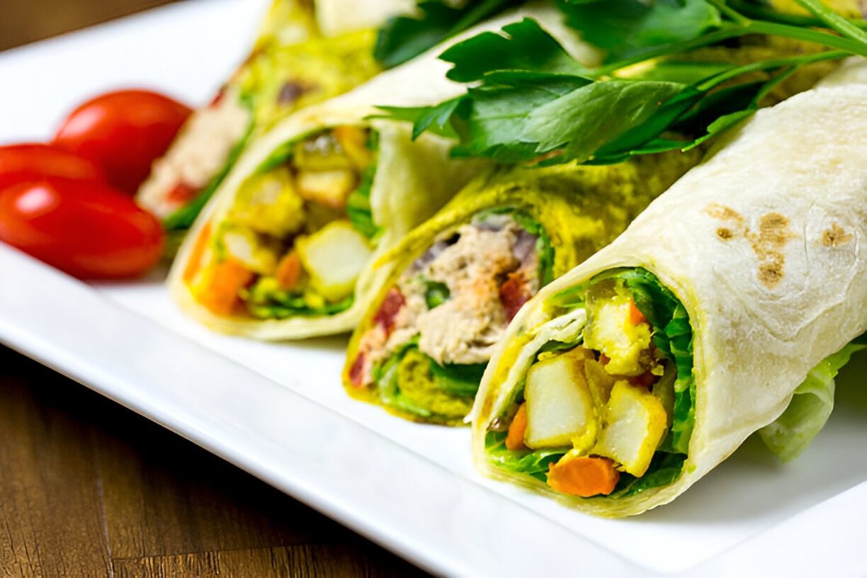 Wrap à l'houmous, aux légumes et à la sauce