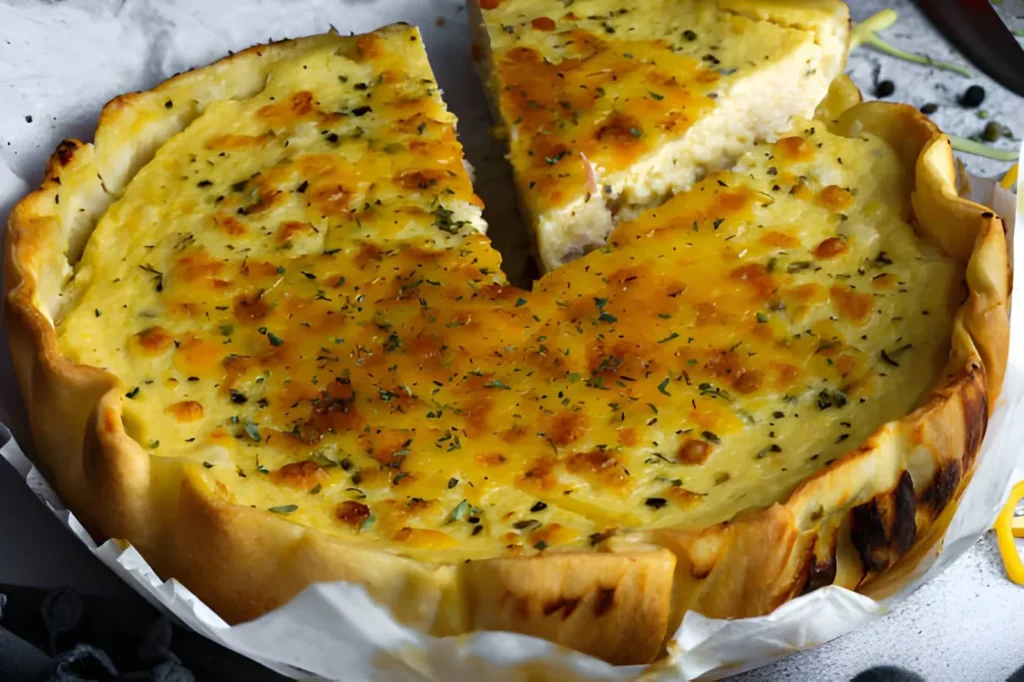 Quiche lorraine végétarienne aux champignons de Paris, au gruyère et aux œufs